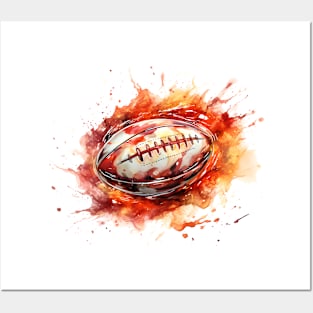 Flamming Rugby Ball Posters and Art